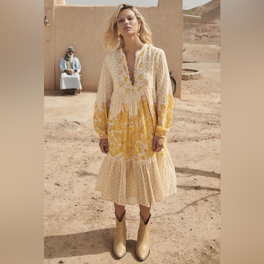 🦄 Spell Yellow Rose Boho Midi Dress ✨
